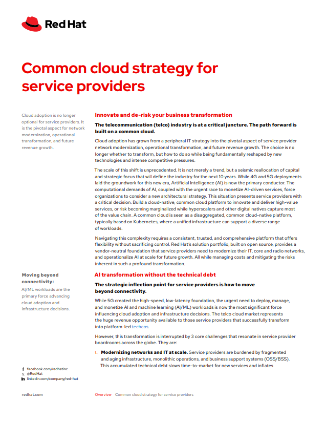 Common cloud strategy for service providers
