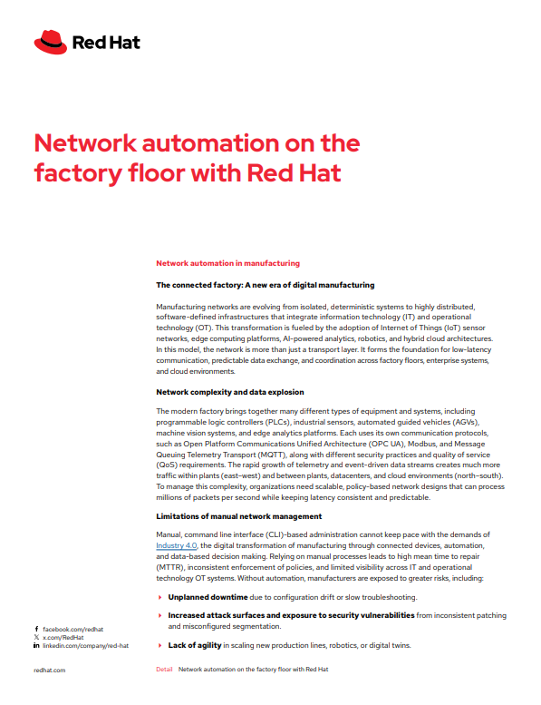Network automation on the factory floor with Red Hat