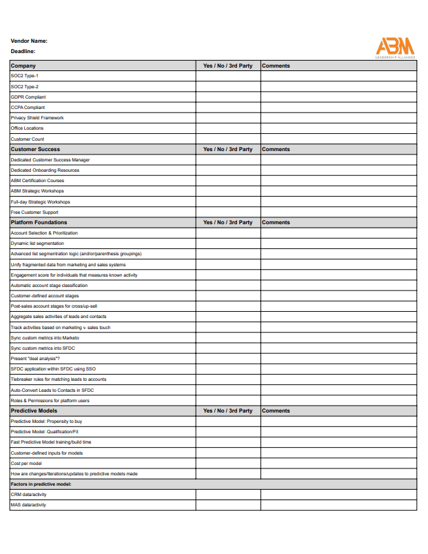 RFP Template For ABM Platform Vendors